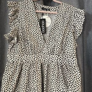 Boohoo Plus Polka Dot Ruffle Plunge Peplum